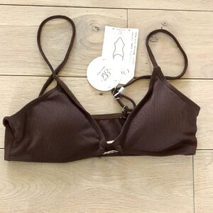 NWT Small Brown Ribbed Bikini Swim Top